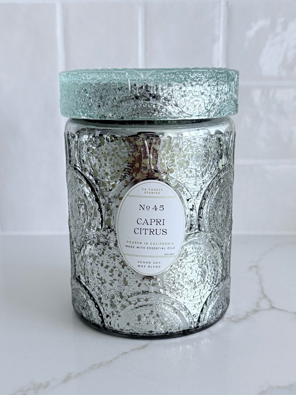 Capri Citrus Scented Glass Jar Candle - Seafoam Green Lid
